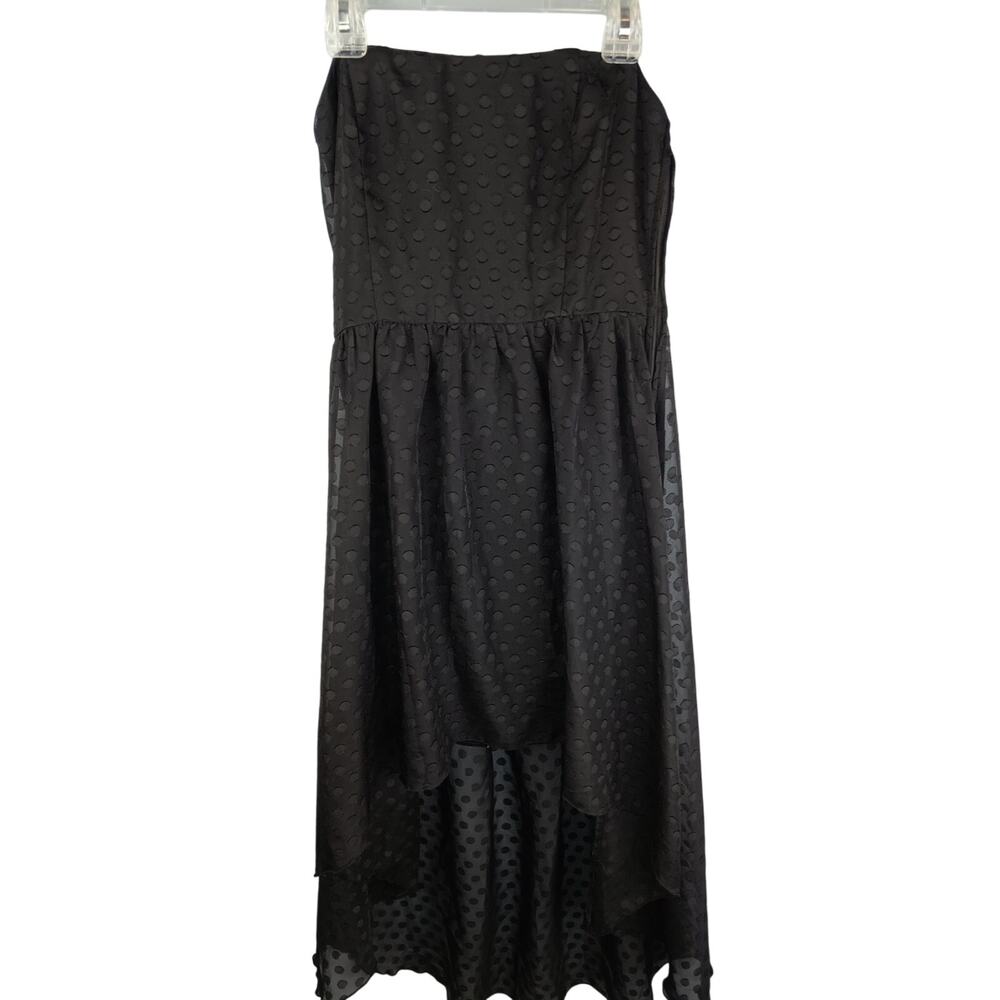 Black Polka Dot Strapless High-Low Dress